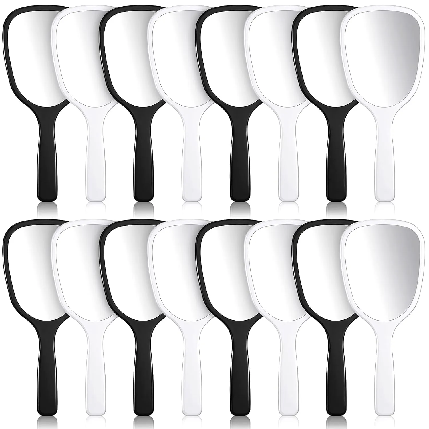 Hicarer 16 Pcs Hand Handheld Mirror with Handle Plastic Travel Makeup Handheld Cosmetic Mirror for Travel, 3.15 Inch Wide, 7.09 Inch Long (Black,White)