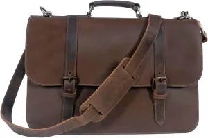 Hide & Drink, Rustic Briefcase with Adjustable Shoulder Trap, Heavy Duty Satchel with Laptop Compartment, Messenger Bag, Travel Accessory, Thick Full Grain Leather, Handmade, Bourbon Brown