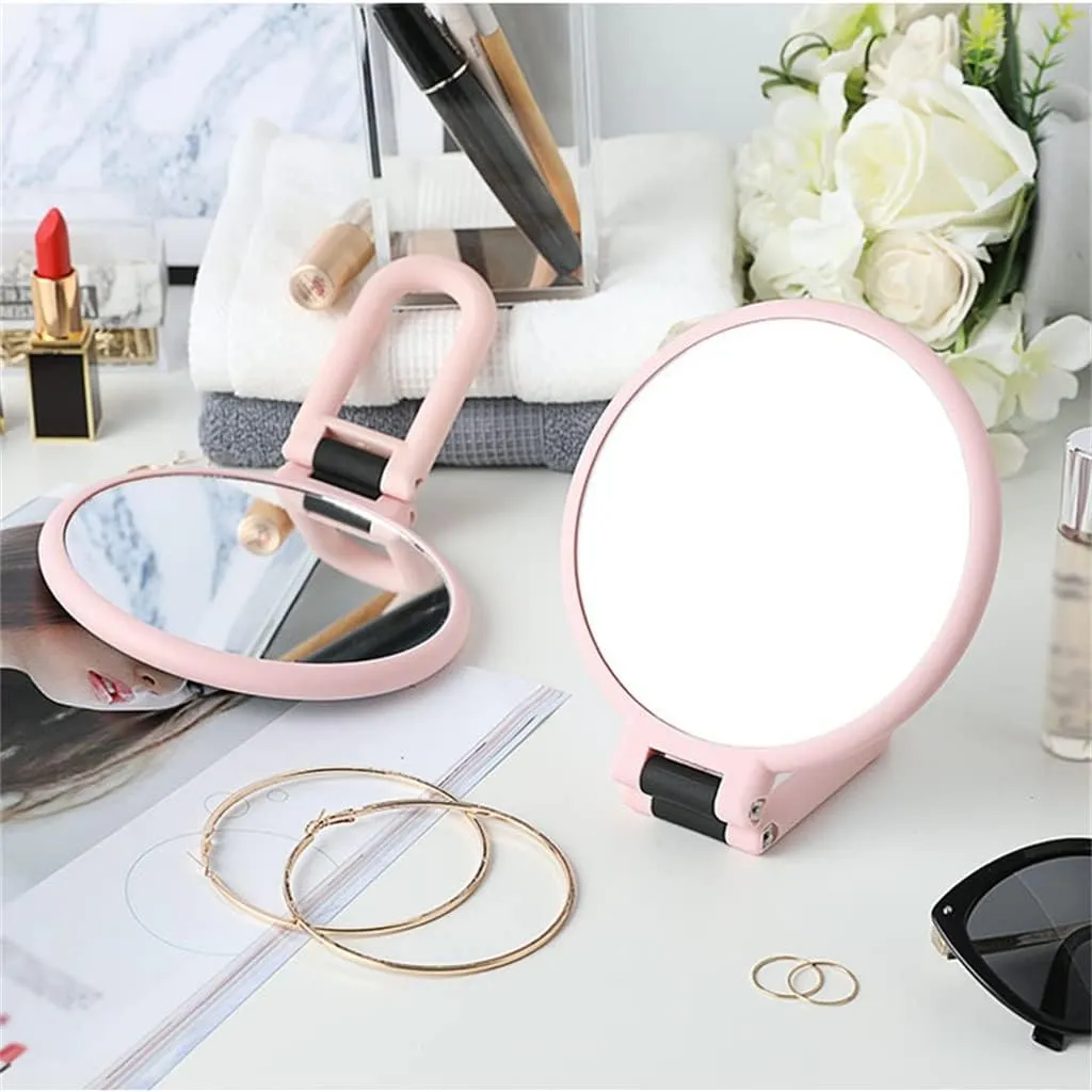 High definition double-sided makeup mirrors handheld desktop dressing handle mirrors portable foldable beauty mirrors 10x magnification