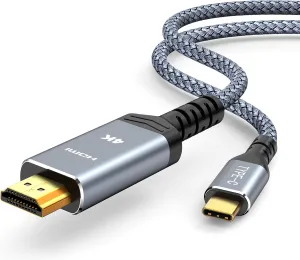 Highwings USB C to HDMI (@60Hz) Cable 4K 6ft, USB 3.1 Type C to HDMI 2.0 Cord, [Thunderbolt 3/4 Compatible] with iPhone 16 Pro/15 Pro/Max, MacBook Pro/Air 2023, iPad Pro, Surface Book 2, Galaxy S23