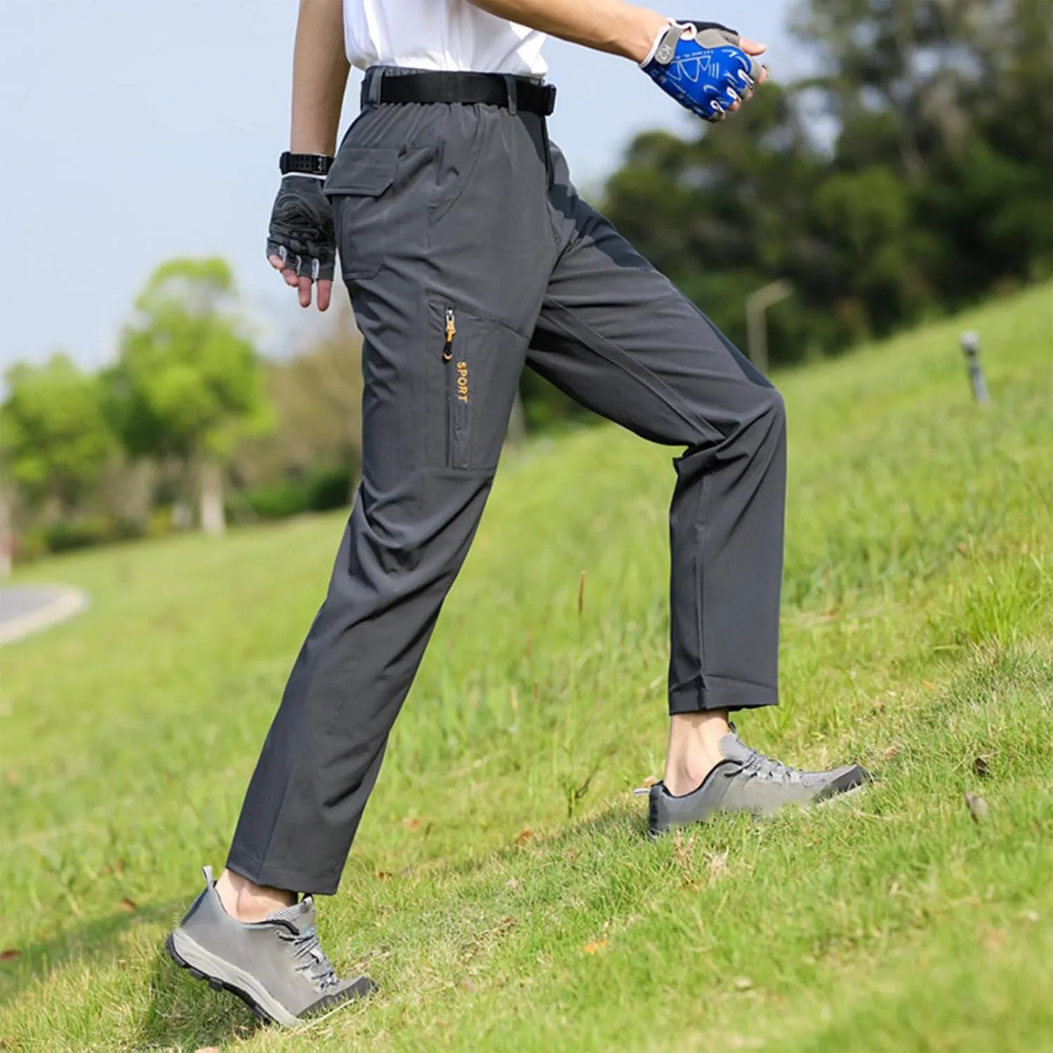 Hiking Pants Men with Belt 5 Pockets Waterproof Lightweight Quick Dry Travel Fishing Workout Outdoor Pant Active Wear