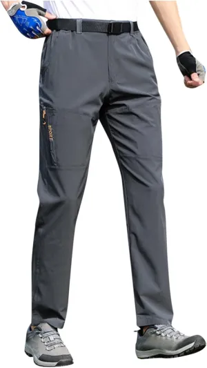 Hiking Pants Men with Belt 5 Pockets Waterproof Lightweight Quick Dry Travel Fishing Workout Outdoor Pant Active Wear