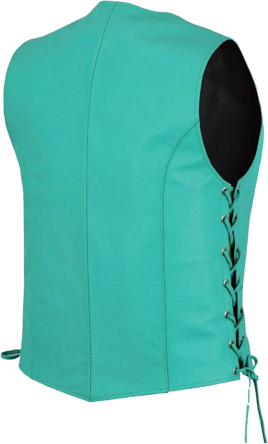 HL14501TEAL Women's Teal color side laced Leather Vest with utility Pocket for clubs, White