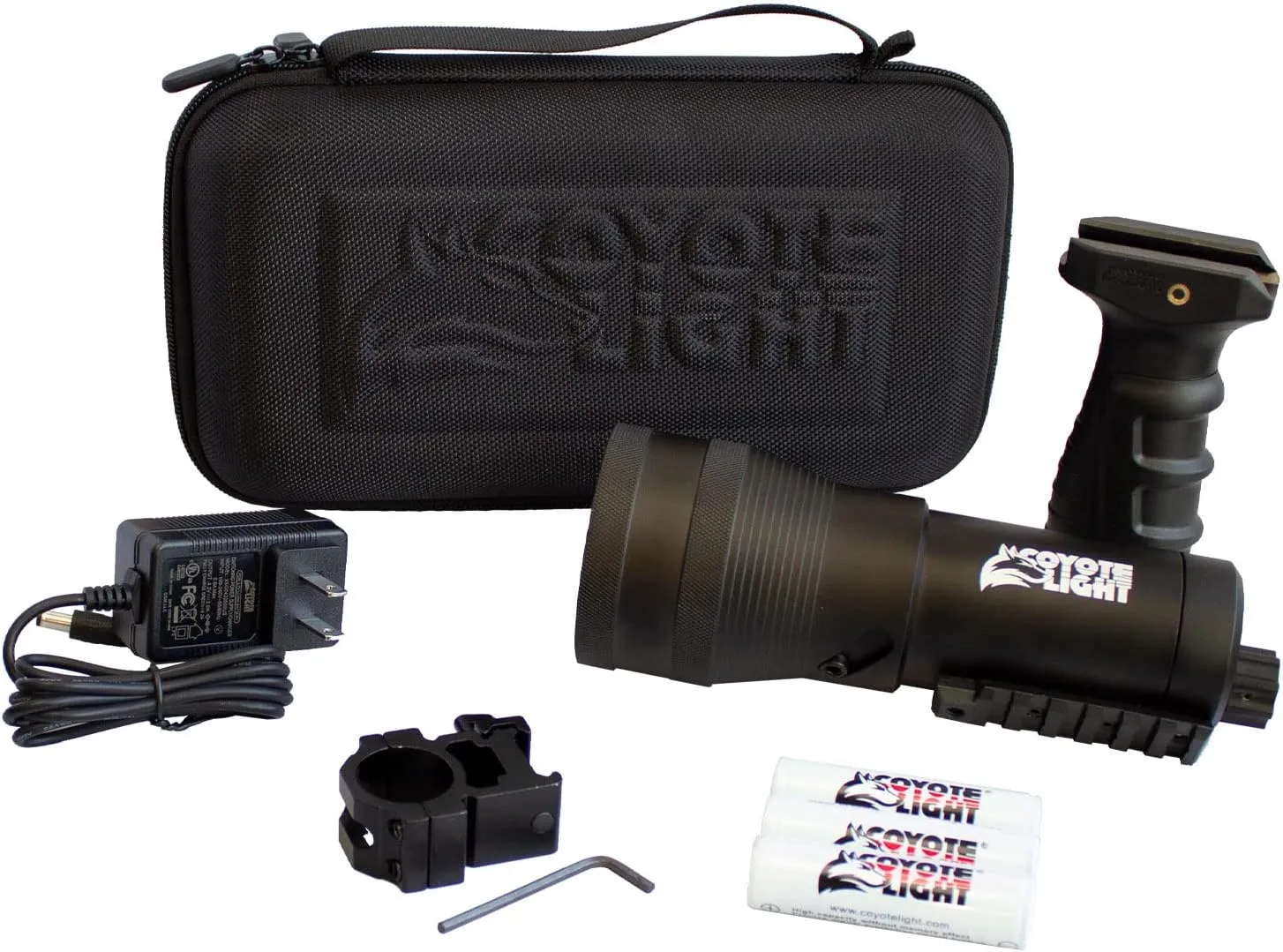 HME COYOTE LIGHT Pro Durable Lightweight Portable Adjustable Intensity Rechargeable Night Vision Hunting Flashlight | Batteries, Case, Handle, 1" Scope Mount & Charger Included, White LED