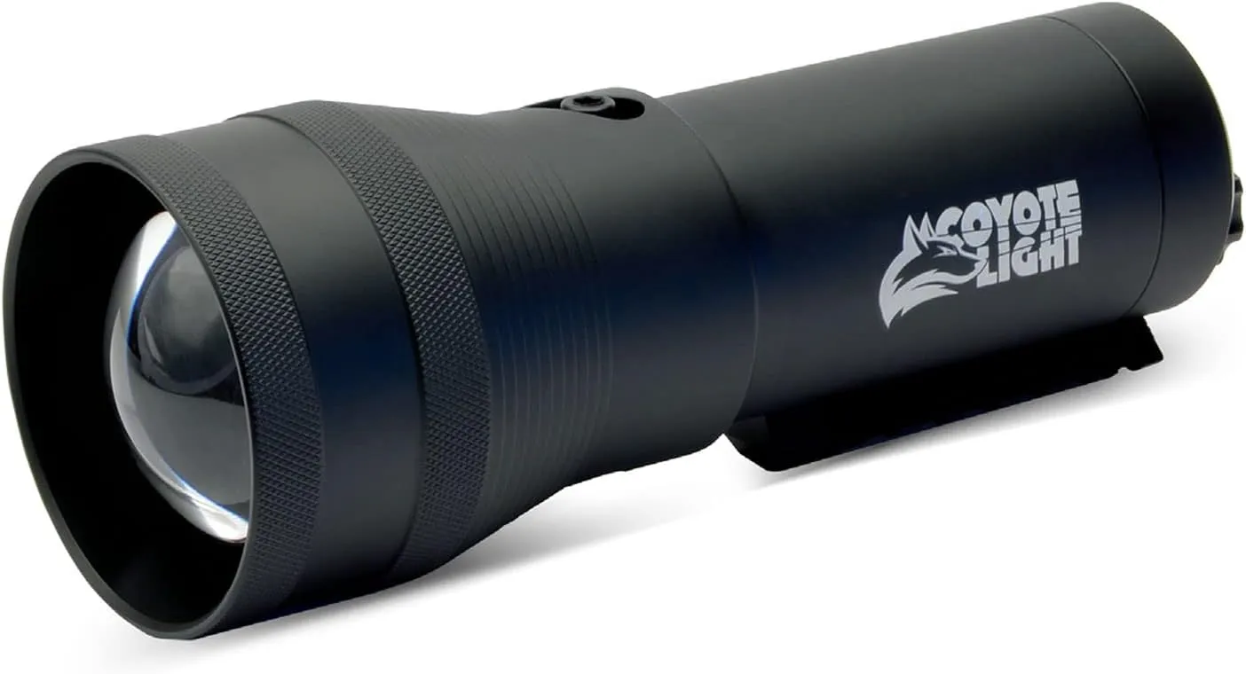 HME COYOTE LIGHT Pro Durable Lightweight Portable Adjustable Intensity Rechargeable Night Vision Hunting Flashlight | Batteries, Case, Handle, 1" Scope Mount & Charger Included, White LED
