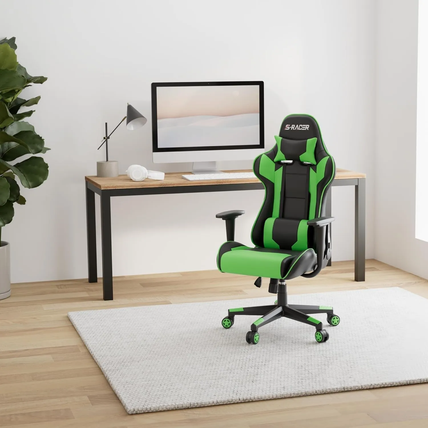 Homall Gaming Chair, Office Chair High Back Computer Chair Leather Desk Chair Racing Executive Ergonomic Adjustable Swivel Task Chair with Headrest and Lumbar Support (Green)