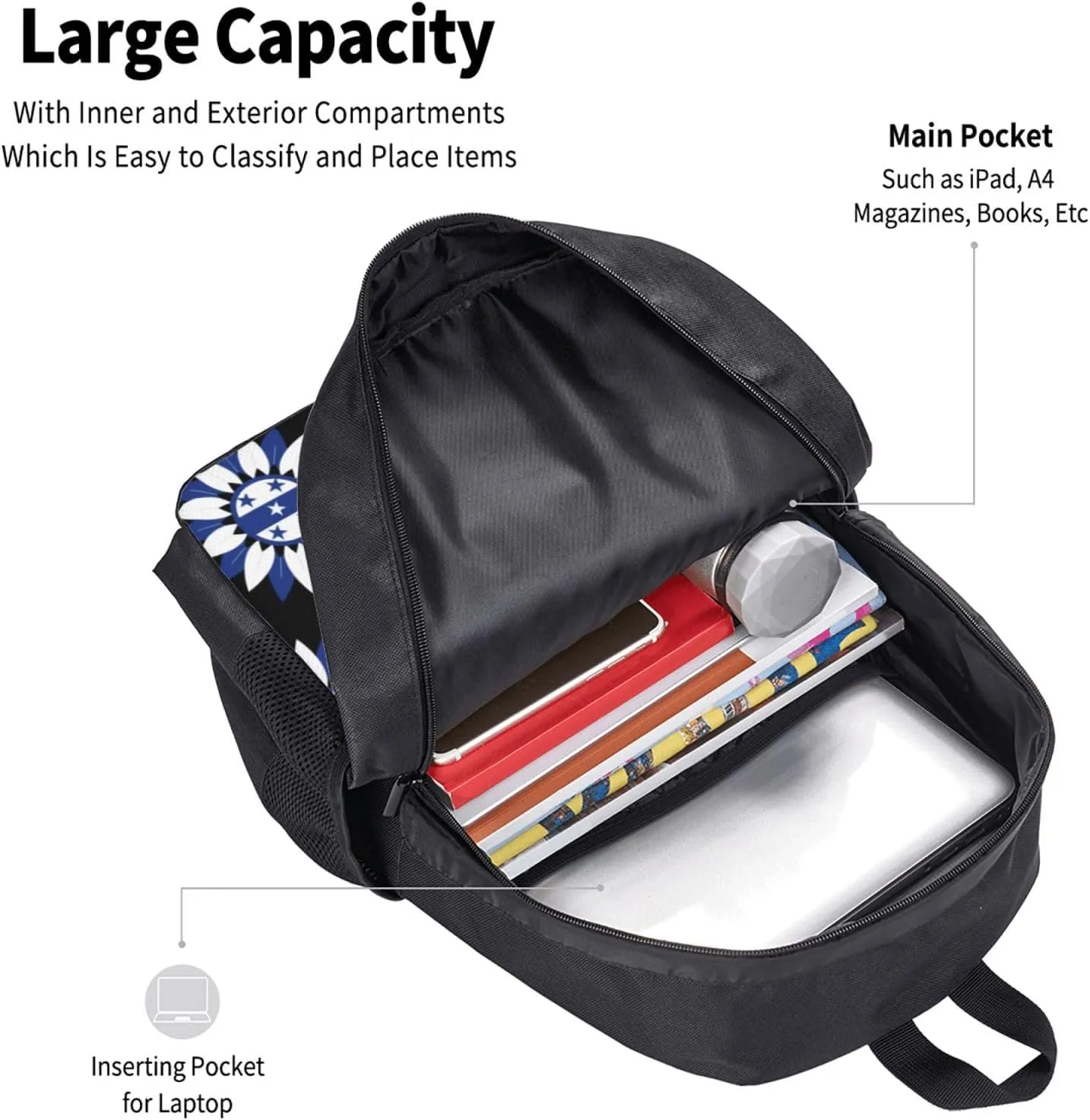 Honduras Sunflower Flag Casual Backpack Large Capacity Backpacks 15 Inch Laptop Back Pack Travel Rucksack Daypack Commuter Bags with Adjustable Strap for Camping