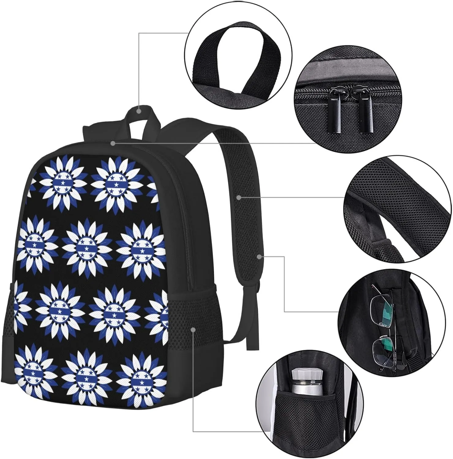 Honduras Sunflower Flag Casual Backpack Large Capacity Backpacks 15 Inch Laptop Back Pack Travel Rucksack Daypack Commuter Bags with Adjustable Strap for Camping