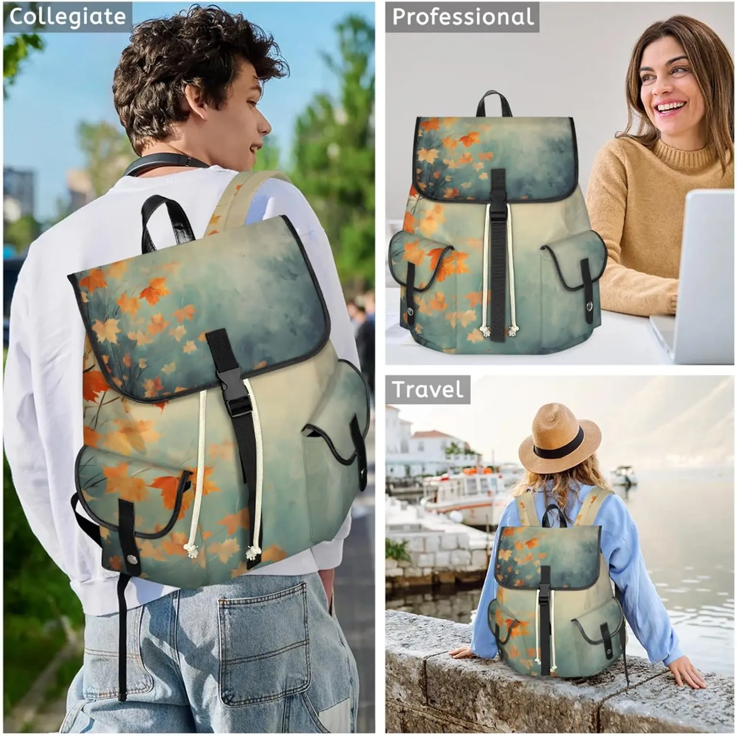 Honeybaby Vintage Waterproof Laptop Backpack for Men/Women Travel Essentials Backpack Expandable Carry On Bag with Anti-Theft Compartment Fits 15" Notebook Fall Maple Leaves