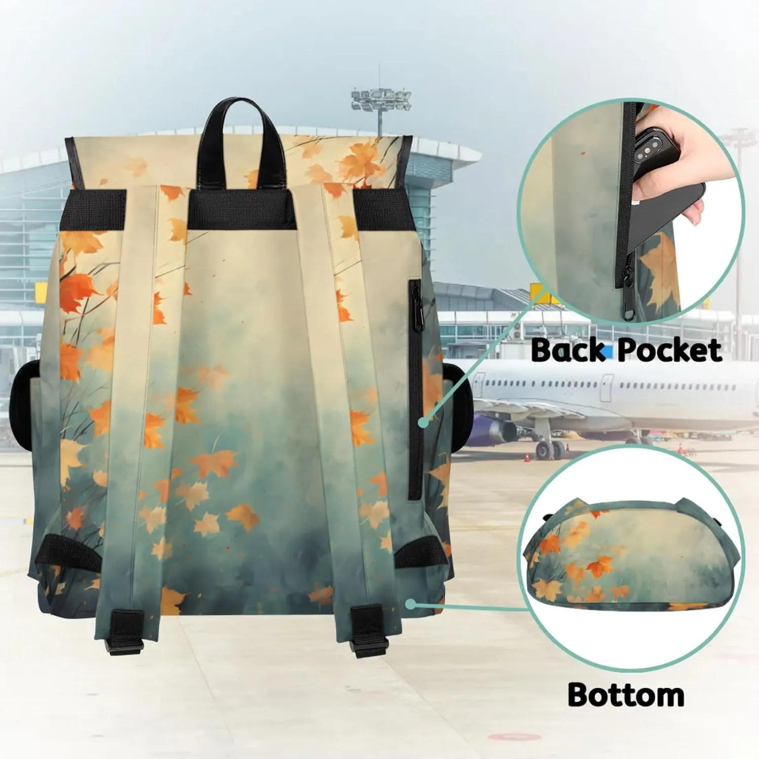Honeybaby Vintage Waterproof Laptop Backpack for Men/Women Travel Essentials Backpack Expandable Carry On Bag with Anti-Theft Compartment Fits 15" Notebook Fall Maple Leaves