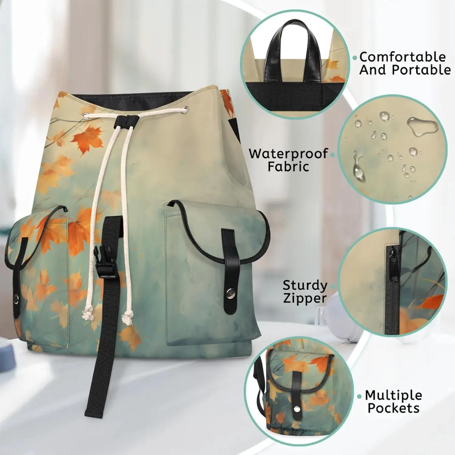 Honeybaby Vintage Waterproof Laptop Backpack for Men/Women Travel Essentials Backpack Expandable Carry On Bag with Anti-Theft Compartment Fits 15" Notebook Fall Maple Leaves