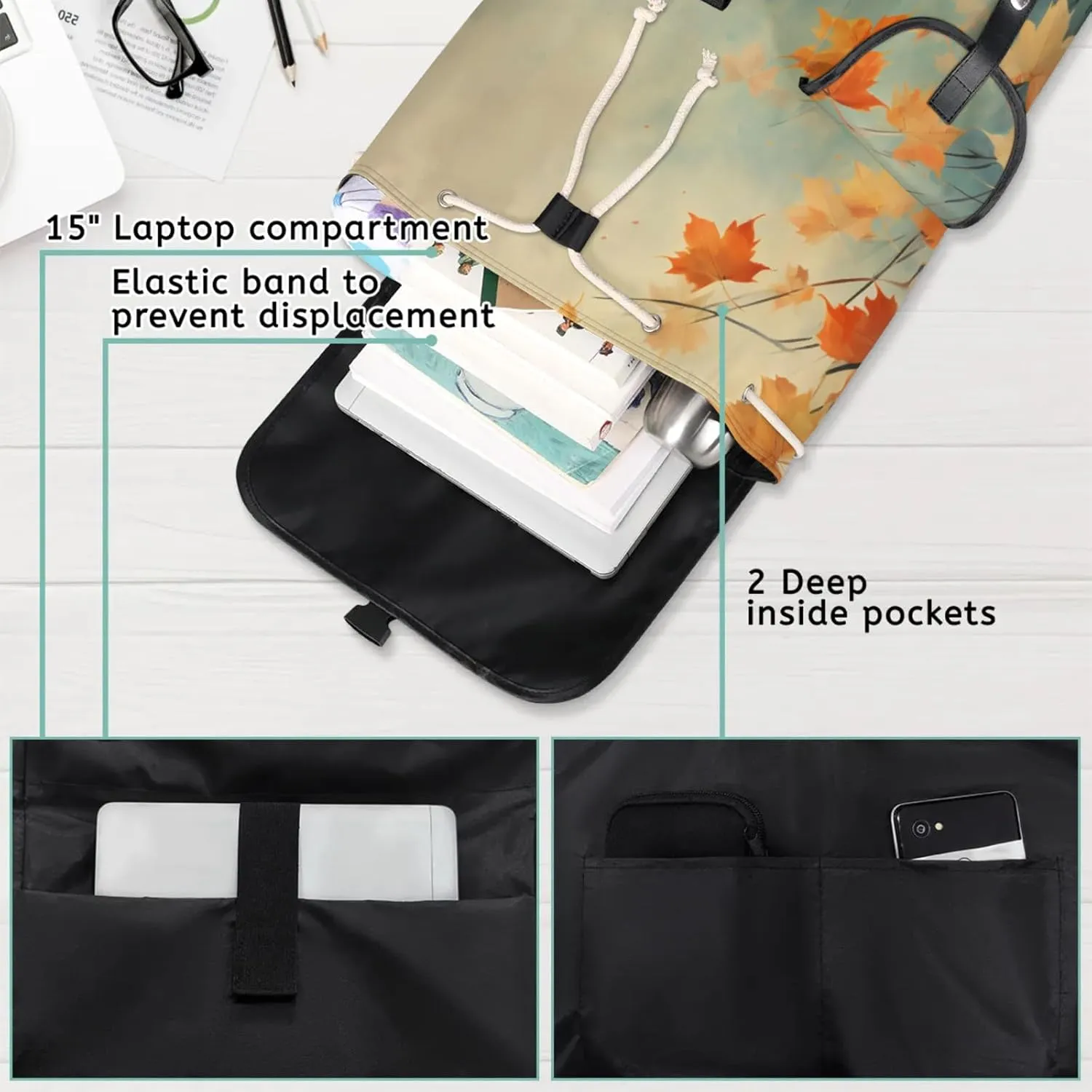 Honeybaby Vintage Waterproof Laptop Backpack for Men/Women Travel Essentials Backpack Expandable Carry On Bag with Anti-Theft Compartment Fits 15" Notebook Fall Maple Leaves