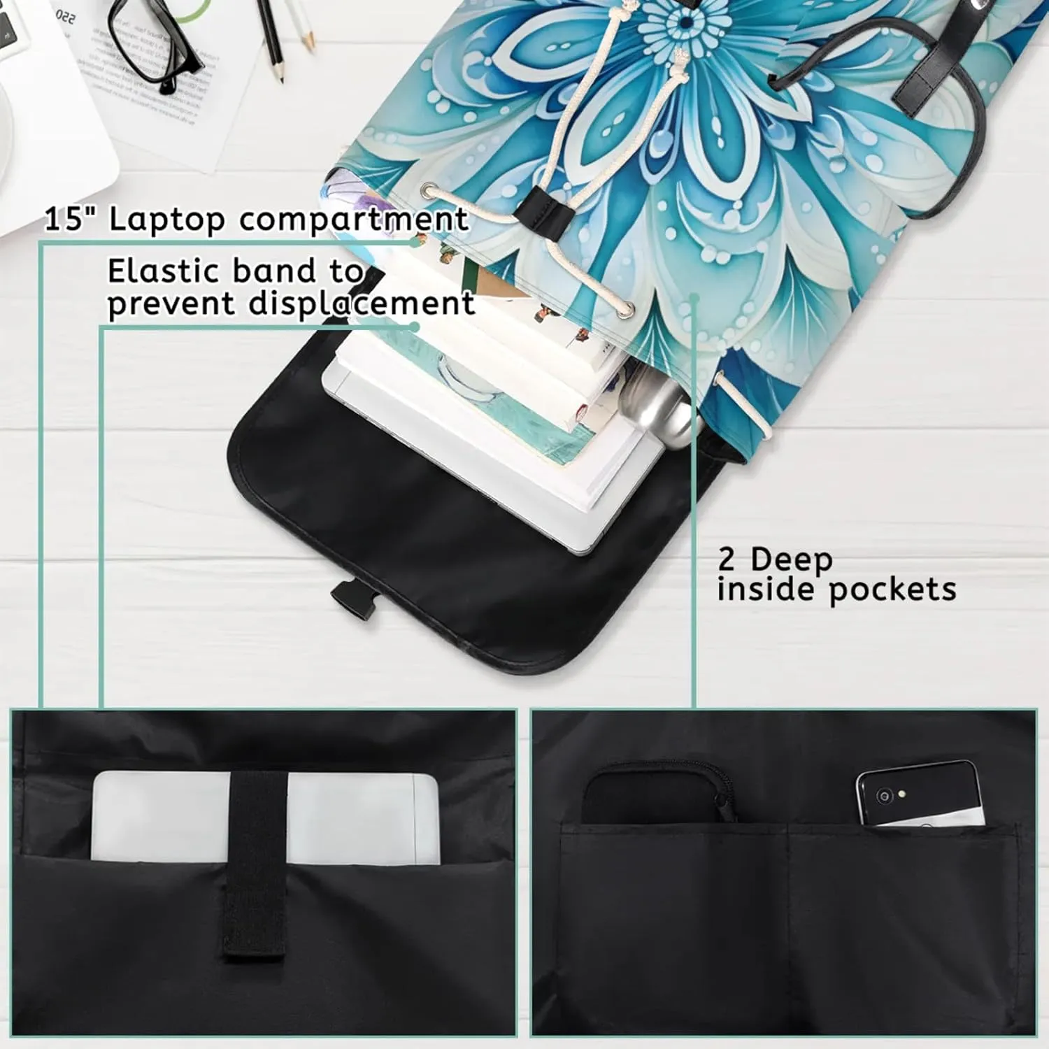 Honeybaby Vintage Waterproof Laptop Backpack for Men/Women Travel Essentials Backpack Expandable Carry On Bag with Anti-Theft Compartment Fits 15" Notebook Floral Design