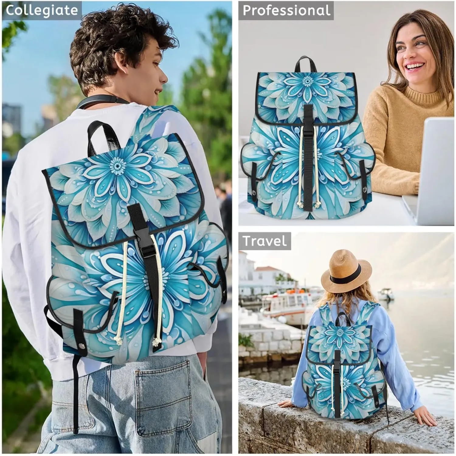 Honeybaby Vintage Waterproof Laptop Backpack for Men/Women Travel Essentials Backpack Expandable Carry On Bag with Anti-Theft Compartment Fits 15" Notebook Floral Design