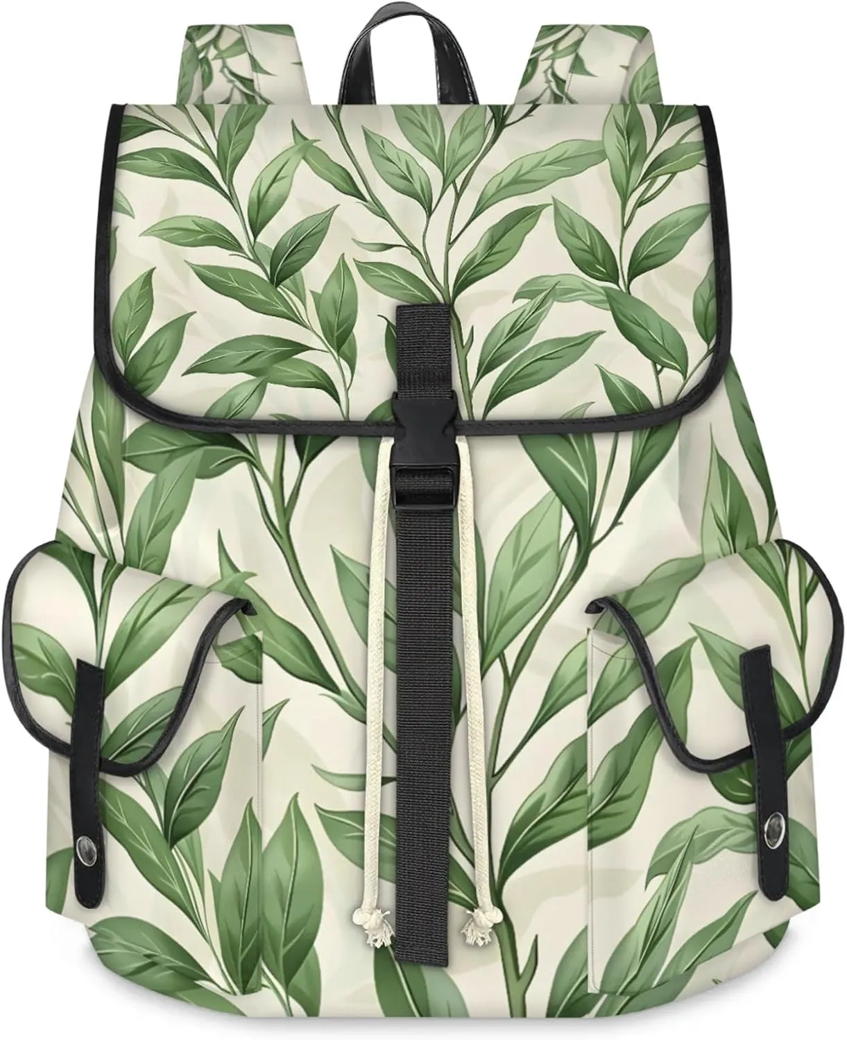 Honeybaby Vintage Waterproof Laptop Backpack for Men/Women Travel Essentials Backpack Expandable Carry On Bag with Anti-Theft Compartment Fits 15" Notebook Green Leaves Printed