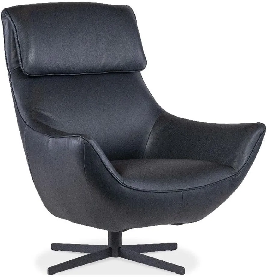 Hooker Furniture Hughes Blue Leather Swivel Chair with Black Base