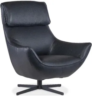 Hooker Furniture Hughes Blue Leather Swivel Chair with Black Base