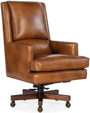 Hooker Furniture Leather Wright Executive Swivel Tilt Chair in Brown