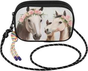 Horse Garland Vintage Crossbody Bags for Women Cell Phone Purses Women's Shoulder Handbag Wallet Purse with Rope Pendant