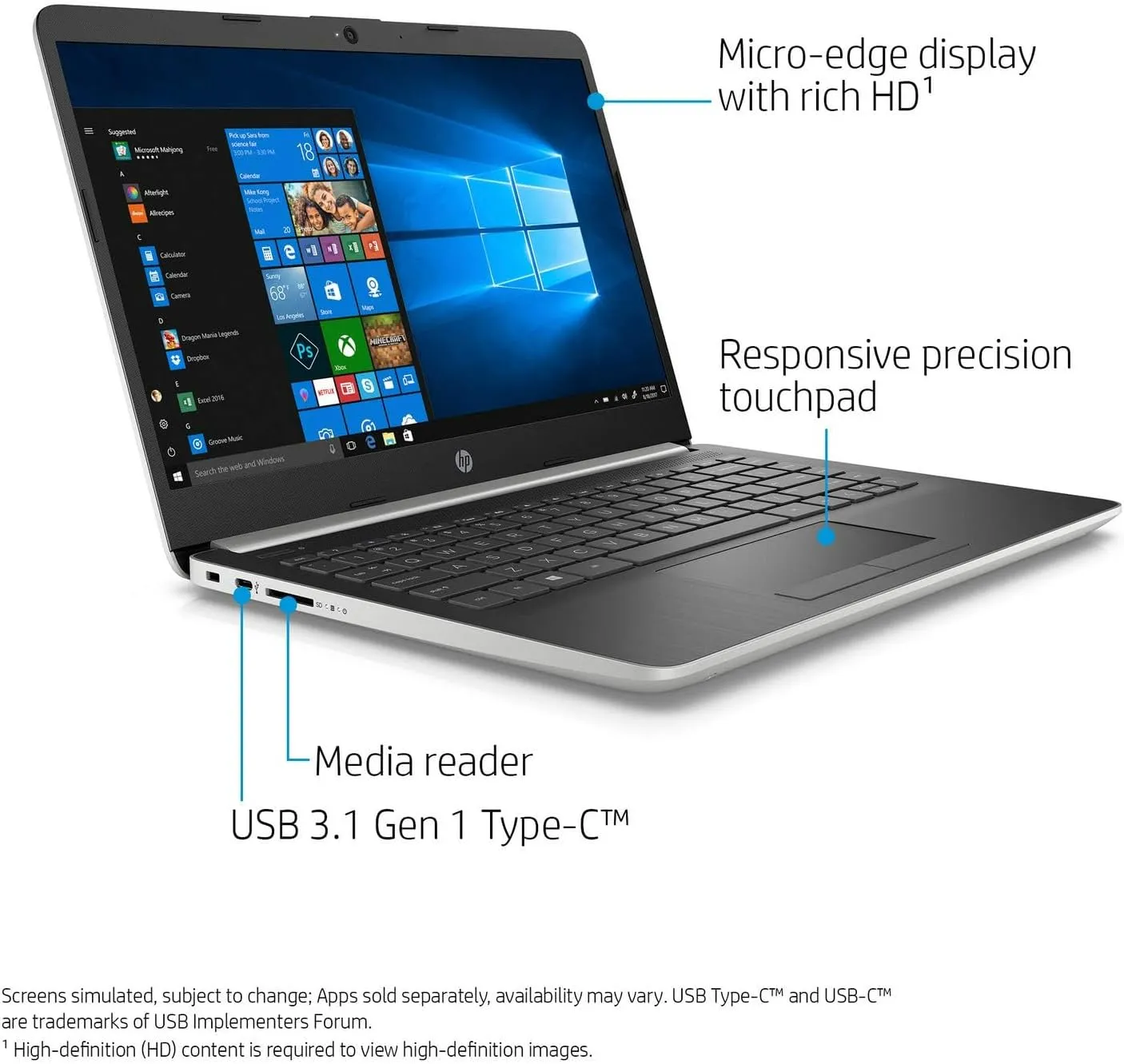 HP 14-DK000 Laptop 2020 14” WXGA HD 1366 x 768 Display Touchscrenn, AMD Ryzen 3 3200U, 2-core, AMD Radeon Vega 3 Graphics, 64GB DDR4, 4TB SSD, Bluetooth 4.2 Combo, 720p HD Camera, Windows 11 Pro
