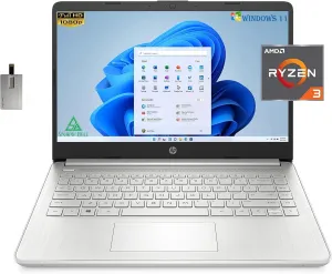 HP 2022 14" HD Display Laptop, AMD Ryzen 3-3250U, 32GB RAM, 1TB PCIe SSD, AMD Radeon Graphics, True Vision HD Camera, Bluetooth, Windows 11 S, Silver, 32GB Snow Bell USB Card