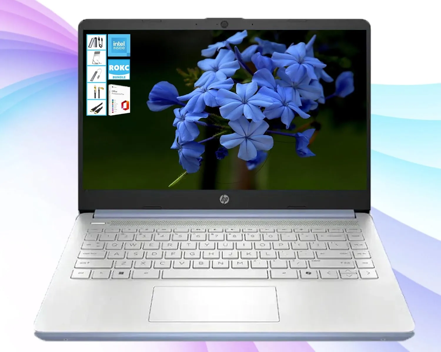 HP AI-Powered 14" HD Laptop with Microsoft Office and 1TB Cloud Storage Included for 1-Year| 8GB RAM| 128GB SSD & 128GB Portable SSD| Intel 4-Core CPU| Webcam| Ultra Light|Windows 11| RK Bundle| Blue