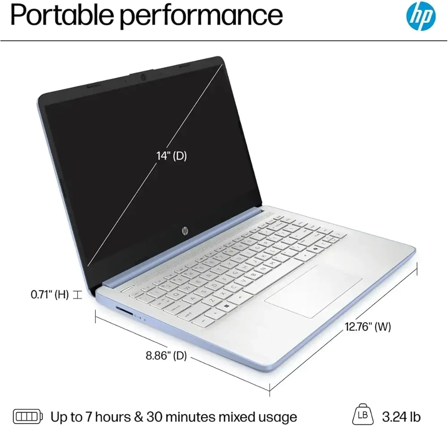 HP AI-Powered 14" HD Laptop with Microsoft Office and 1TB Cloud Storage Included for 1-Year| 8GB RAM| 128GB SSD & 128GB Portable SSD| Intel 4-Core CPU| Webcam| Ultra Light|Windows 11| RK Bundle| Blue