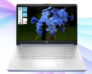 HP AI-Powered 14" HD Laptop with Microsoft Office and 1TB Cloud Storage Included for 1-Year| 8GB RAM| 128GB SSD & 128GB Portable SSD| Intel 4-Core CPU| Webcam| Ultra Light|Windows 11| RK Bundle| Blue