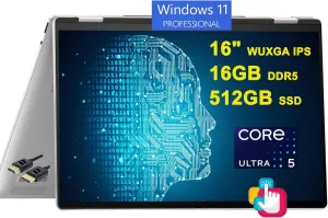 HP Envy x360 2-in-1 AI PC Laptop | 16" WUXGA IPS Touch | Intel 12-core Ultra 5 125U (>i7-1335U) | 16GB DDR5 512GB SSD Backlit Thunderbolt USB-C Poly Studio Privacy Camera Win11Pro Silver   HDMI Cable