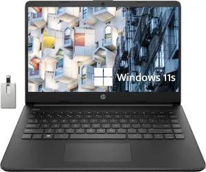 HP Premium Stream 14" HD BrightView Laptop, Intel Celeron N4120, 4GB RAM, 64GB eMMC Storage, UHD Graphics, HD Webcam, 1 Year Office 365, Bluetooth, WiFi, HDMI, Win 11s, Black, 32GB Hotface USB Card