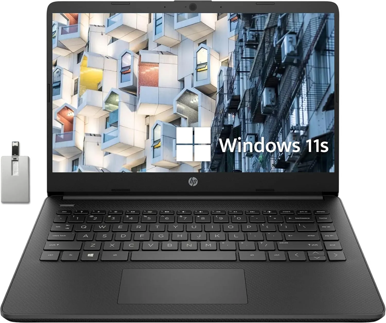 HP Premium Stream 14" HD BrightView Laptop, Intel Celeron N4120, 4GB RAM, 64GB eMMC Storage, UHD Graphics, HD Webcam, 1 Year Office 365, Bluetooth, WiFi, HDMI, Win 11s, Black, 32GB Hotface USB Card