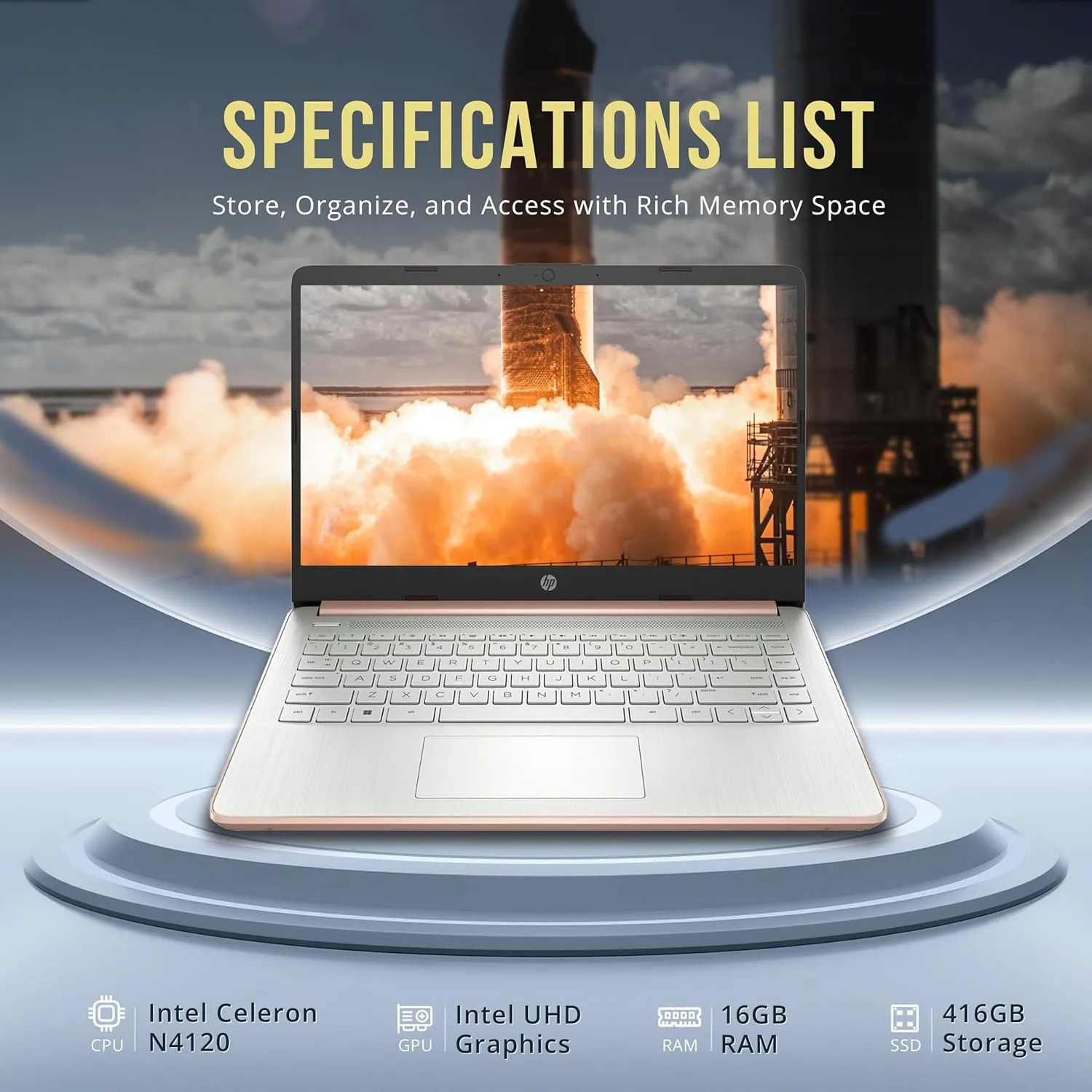 HP Stream 14" HD BrightView Laptop, Intel Celeron N4120, 16GB RAM, 416GB Storage (128GB eMMC   288GB Docking Station Set), Intel UHD Graphics, 720p Camera, Wi-Fi, 1 Year Office 365, Win 11 S, Gold