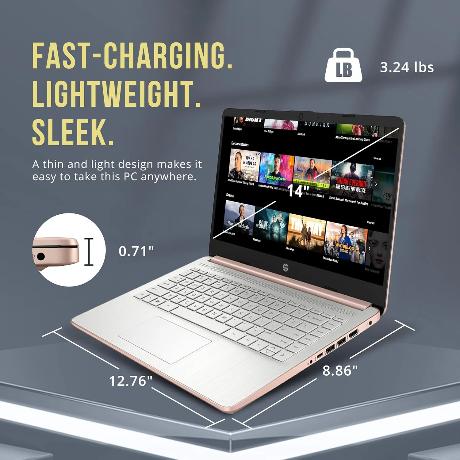 HP Stream 14" HD BrightView Laptop, Intel Celeron N4120, 16GB RAM, 416GB Storage (128GB eMMC   288GB Docking Station Set), Intel UHD Graphics, 720p Camera, Wi-Fi, 1 Year Office 365, Win 11 S, Gold