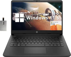 HP Stream 14" HD BrightView Laptop, Intel Celeron N4120, 8GB RAM, 256GB Storage (128GB eMMC   128GB USB Card), Intel UHD Graphics, HD Camera, Fast Charge, 1 Year Office 365, Win 11 S, Black