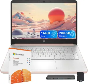 HP Stream 14" HD Laptop, Intel Processor N150, 16GB RAM, 288GB Storage(128GB UFS 160GB Docking Station Set), Intel Graphics, Webcam, Wi-Fi 6, 1 Year Office 365, Copilot, Fast Charge, Win 11, Gold