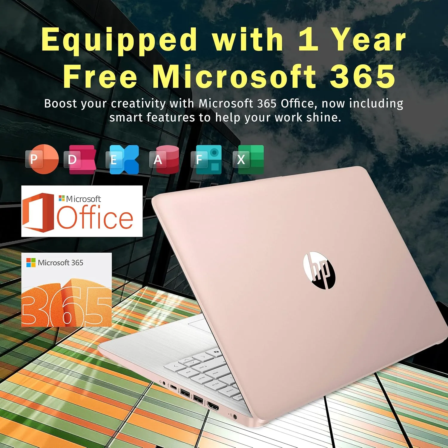 HP Stream 14" HD Laptop, Intel Processor N150, 16GB RAM, 288GB Storage(128GB UFS 160GB Docking Station Set), Intel Graphics, Webcam, Wi-Fi 6, 1 Year Office 365, Copilot, Fast Charge, Win 11, Gold