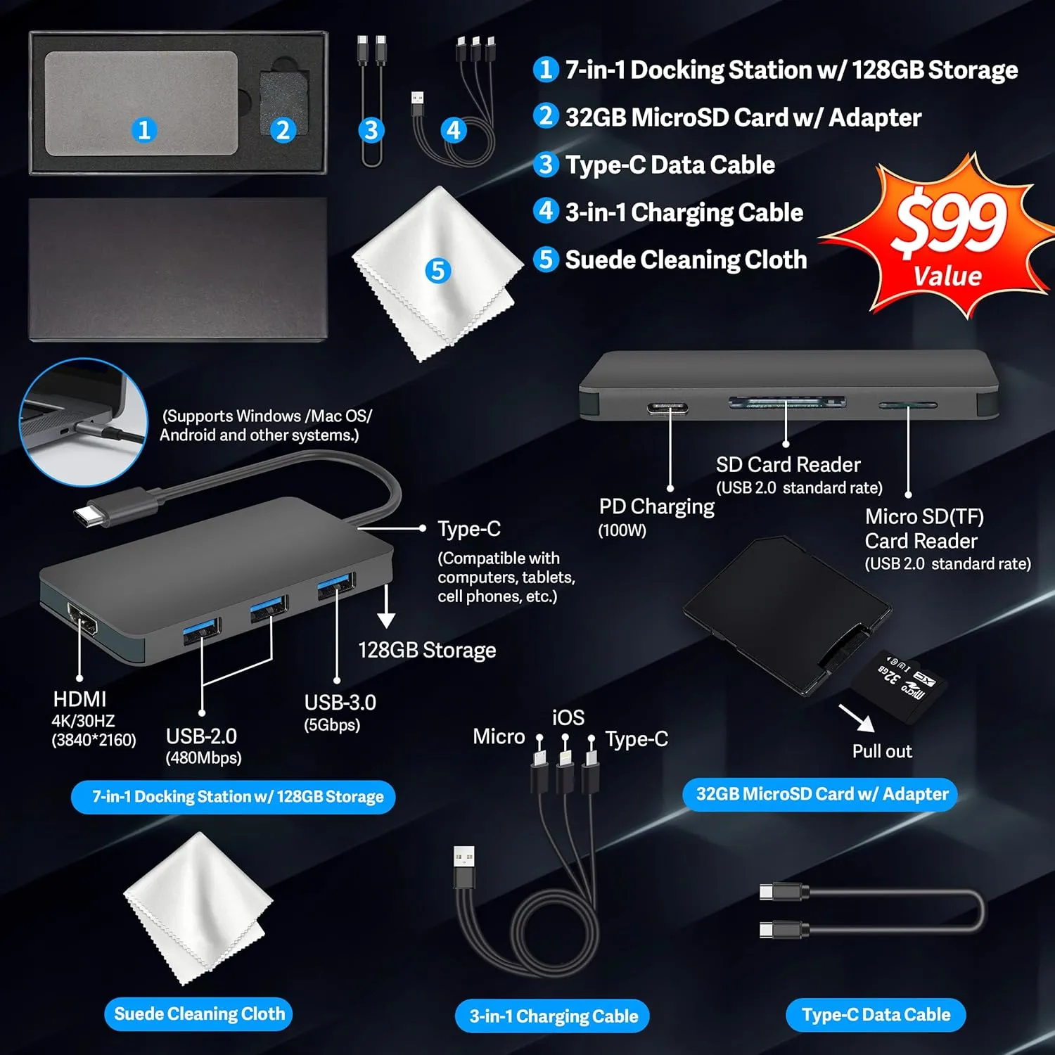 HP Stream 14" HD Laptop, Intel Processor N150, 16GB RAM, 288GB Storage(128GB UFS 160GB Docking Station Set), Intel Graphics, Webcam, Wi-Fi 6, 1 Year Office 365, Copilot, Fast Charge, Win 11, Gold