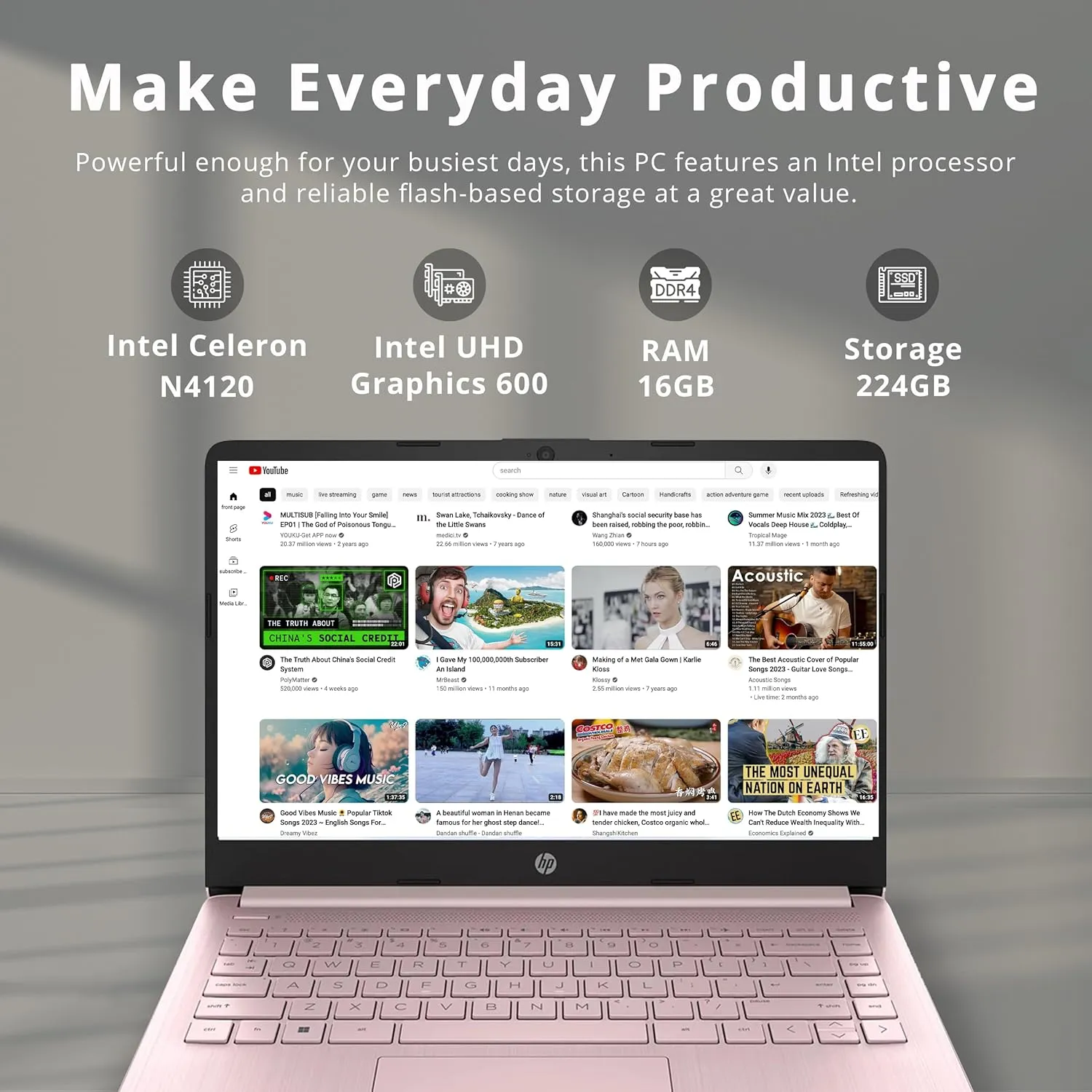 HP Stream 14" HD Lightweight Laptop, Intel Celeron N4120, 16GB RAM, 224GB Storage(64GB eMMC   160GB Docking Station), Intel UHD Graphics, HD Webcam, 1 Year Office 365, WiFi, Bluetooth, Win 11s, Pink