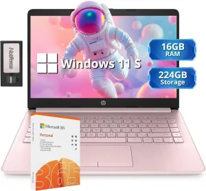 HP Stream 14" HD Lightweight Laptop, Intel Celeron N4120, 16GB RAM, 224GB Storage(64GB eMMC   160GB Docking Station), Intel UHD Graphics, HD Webcam, 1 Year Office 365, WiFi, Bluetooth, Win 11s, Pink