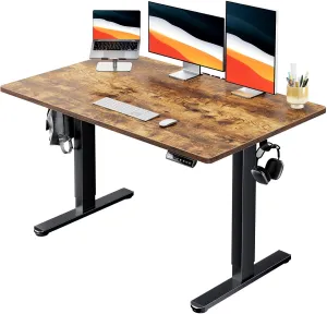 HUANUO Electric Standing Desk, 48" x 30" Whole Piece Desktop, Adjustable Height Computer Desk, 4 Height Memory Settings, Sit Stand Up Desk for Home Office, Vintage
