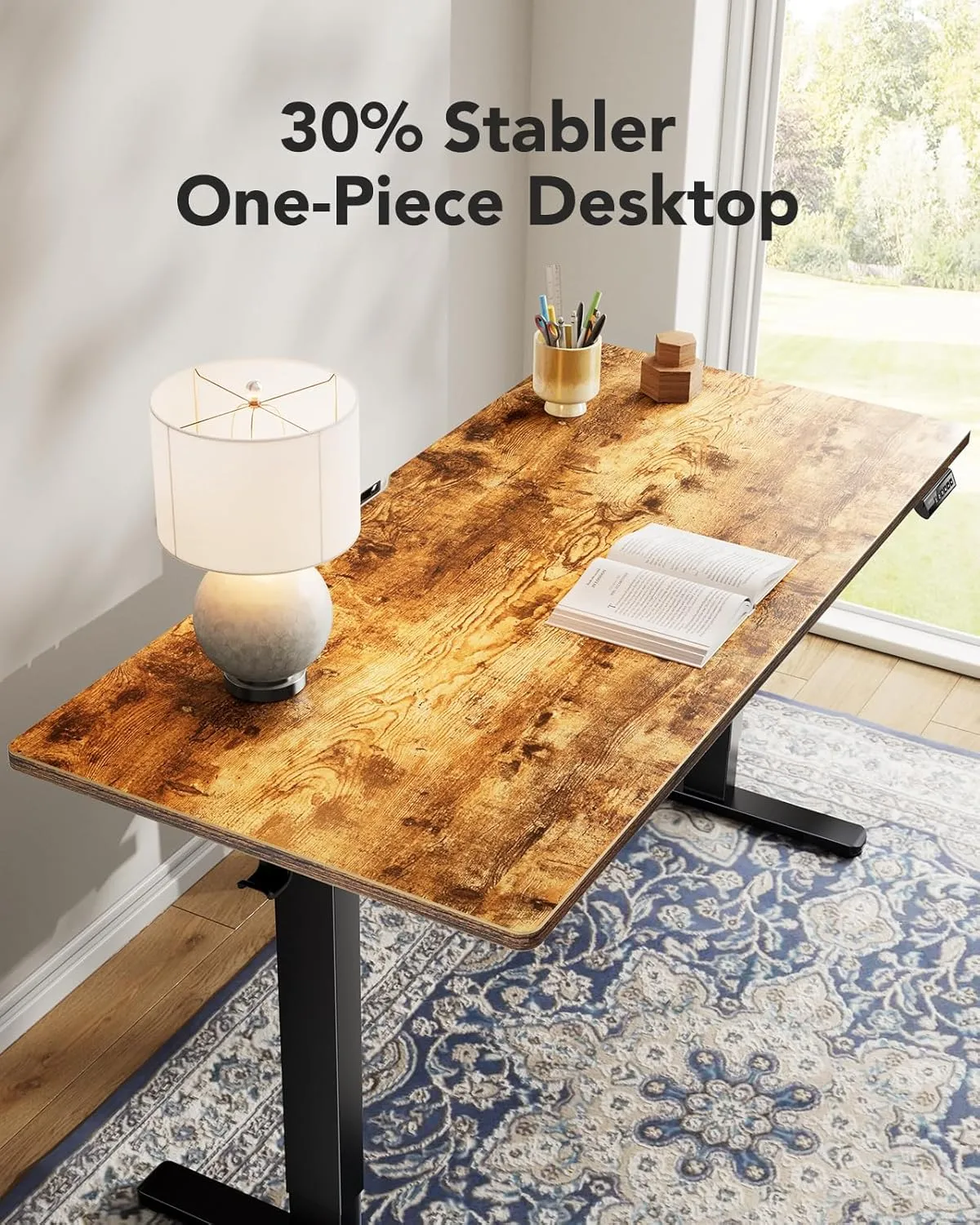 HUANUO Electric Standing Desk, 48" x 30" Whole Piece Desktop, Adjustable Height Computer Desk, 4 Height Memory Settings, Sit Stand Up Desk for Home Office, Vintage