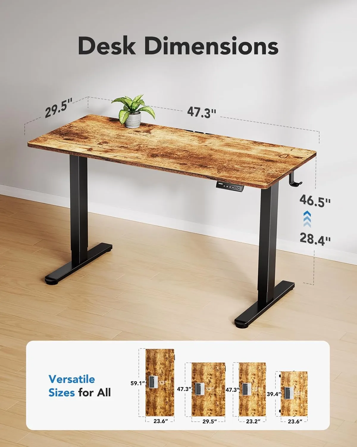 HUANUO Electric Standing Desk, 48" x 30" Whole Piece Desktop, Adjustable Height Computer Desk, 4 Height Memory Settings, Sit Stand Up Desk for Home Office, Vintage