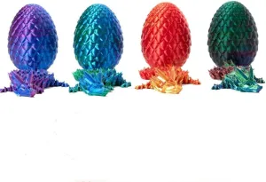 HUAWELL 4 Pack 3D Printed Dragon in Egg,Full Articulated Dragon Crystal Dragon with Dragon Egg,Flexible Joints Home Decor Executive Desk Toys,Home Office Decor Executive for Autism