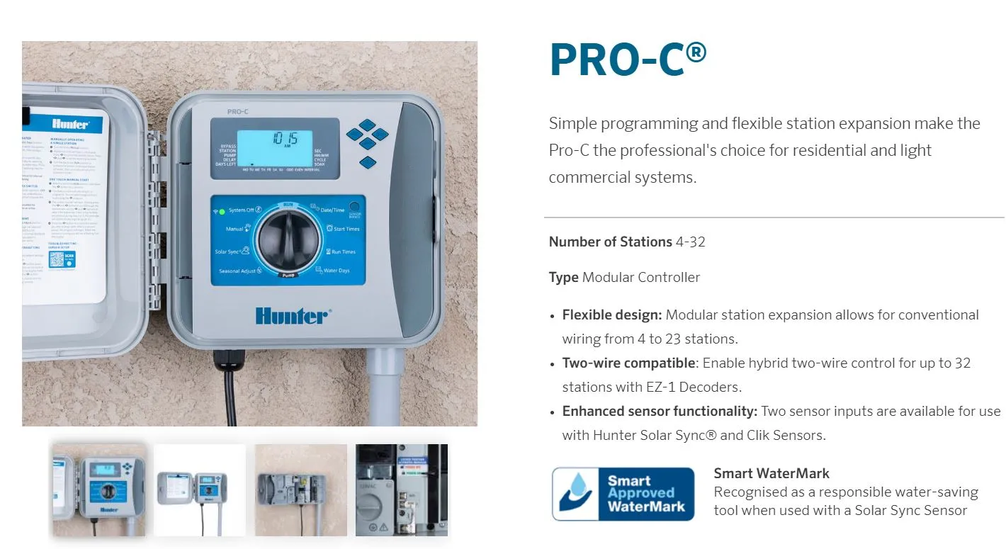 Hunter PRO-C P2C 4 Station Modular Irrigation Controller and Modules (Expandable to 32 Stations)