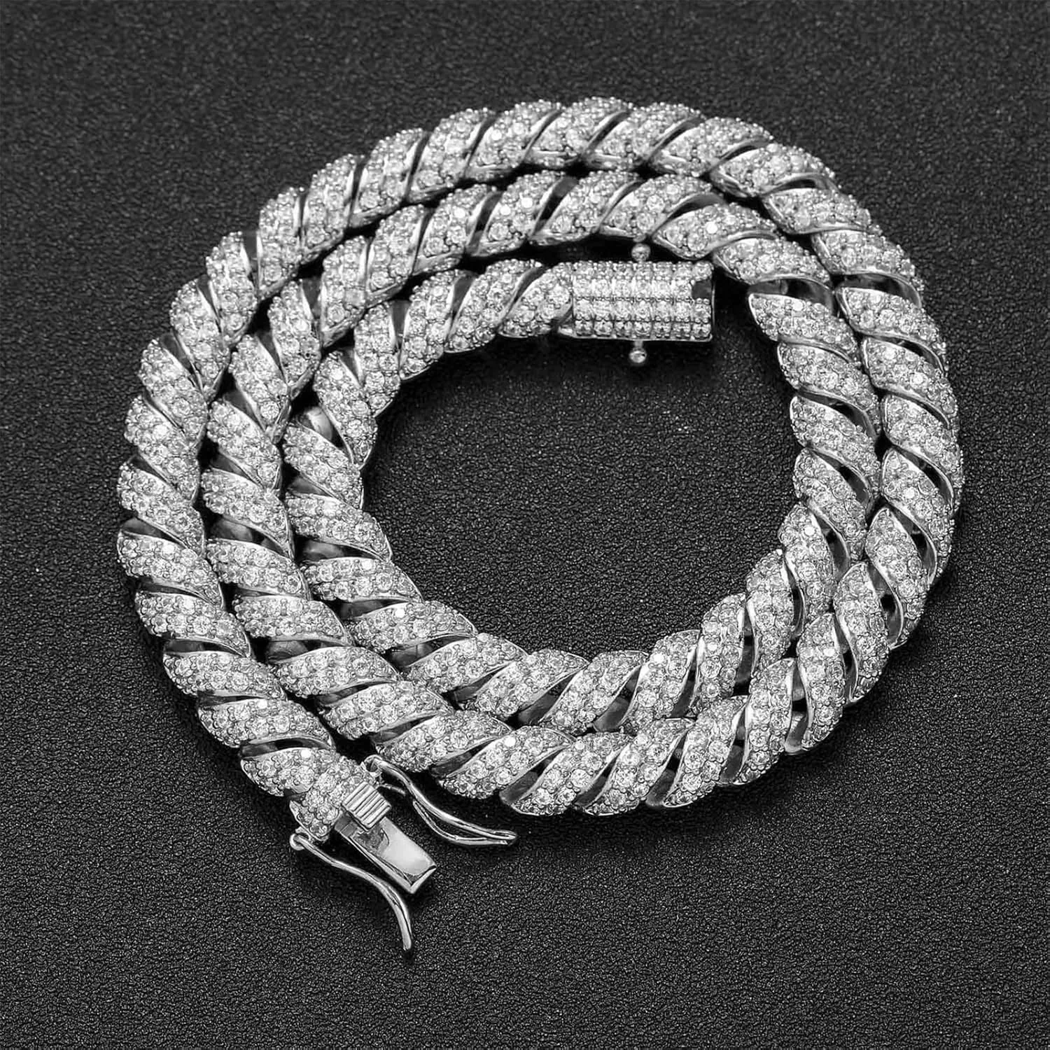 ICEDIAMOND 10mm Gold Plated Creative Retro Helix Cables Design Rope Chain Necklace, Iced Out Bling CZ Lab Diamond Hip Hop Charm Jewelry for Men