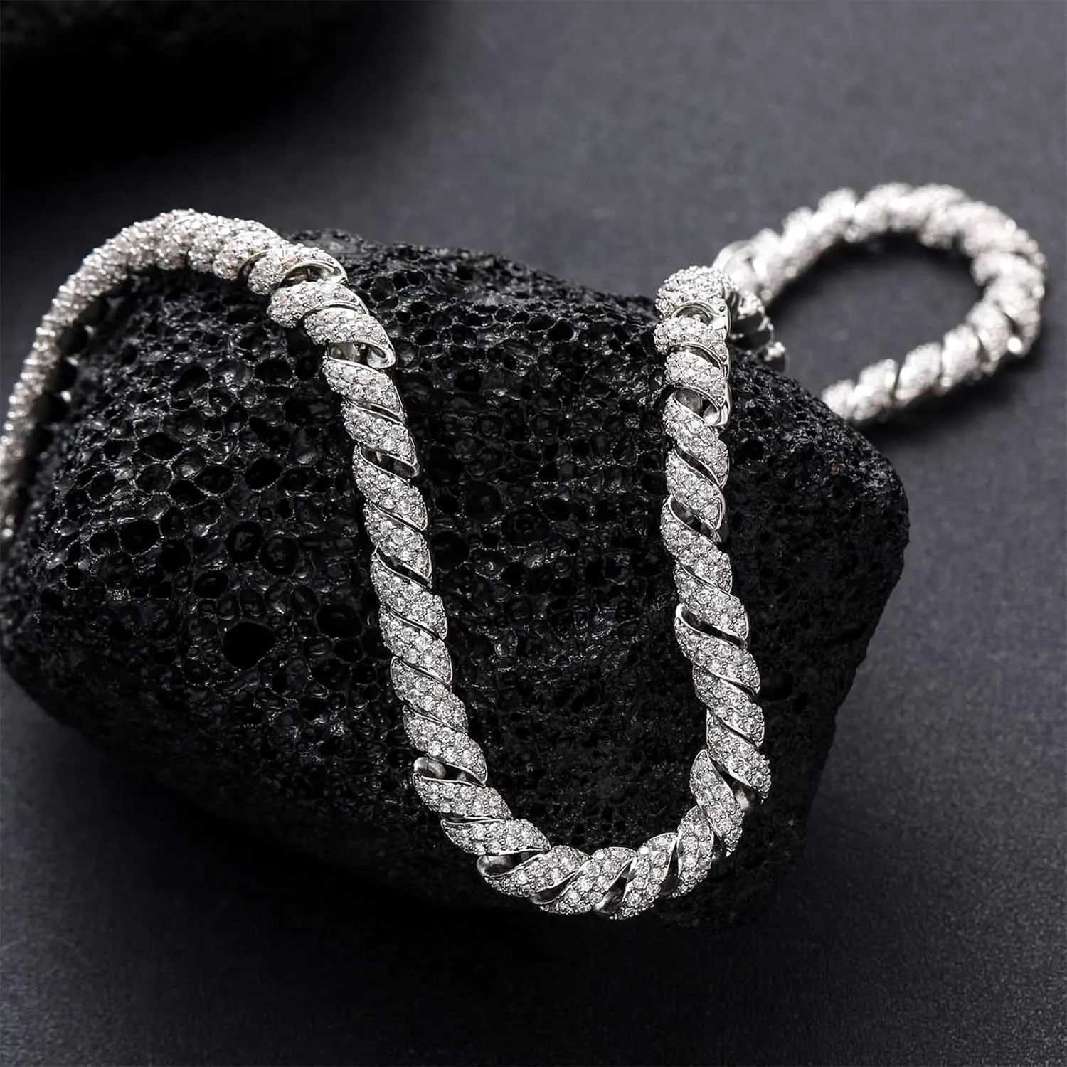 ICEDIAMOND 10mm Gold Plated Creative Retro Helix Cables Design Rope Chain Necklace, Iced Out Bling CZ Lab Diamond Hip Hop Charm Jewelry for Men