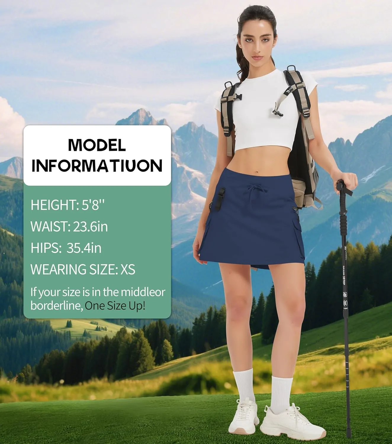 Idtswch Women's 16" High Waisted Hiking Cargo Skort with Zipper Pockets - Quick Dry Golf & Workout Skirt