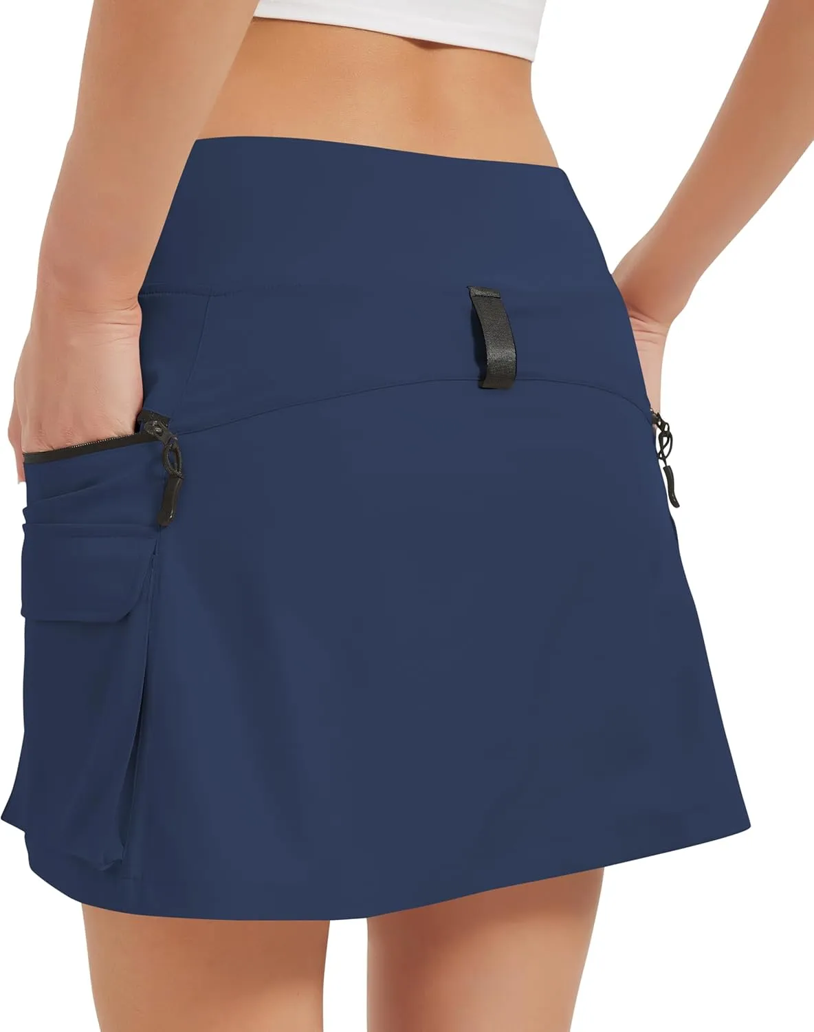 Idtswch Women's 16" High Waisted Hiking Cargo Skort with Zipper Pockets - Quick Dry Golf & Workout Skirt