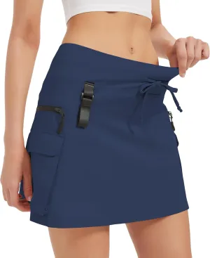 Idtswch Women's 16" High Waisted Hiking Cargo Skort with Zipper Pockets - Quick Dry Golf & Workout Skirt