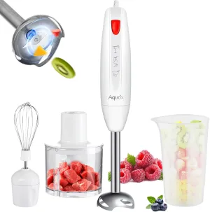 Immersion Blender 4 in 1, 16000rpm Speed, 400W Turbo Motor & Ergonomic Grip Hand Blender Set, Splash-Proof Stainless Steel Blades, for Soup, Baby Food, Smoothies, Sauce (Red Ivory)
